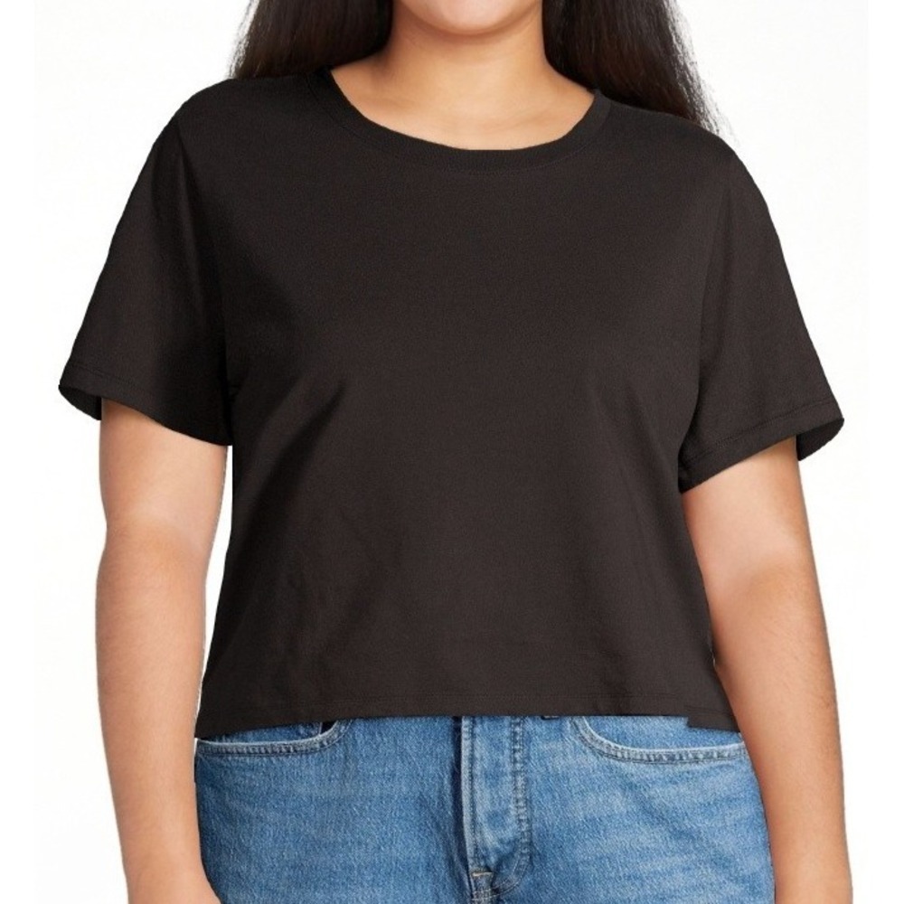 Free Assembly Womens Crop Box Ribbed Crewneck Tee Black Size XL Short Sleeves